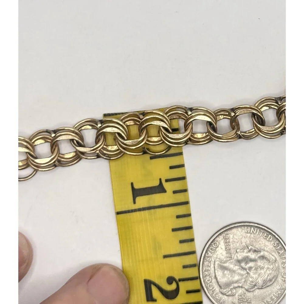 Vintage Estate 12k Gold Filled Double Link Charm Bracelet School 1950s 1960s 22g